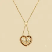 14K & 18K Yellow Gold Diamond Puffy Heart Pendulum Pendant Necklace