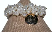 Monogram Silver or Gold Chunky Pearl Bracelet with Engraved Charm