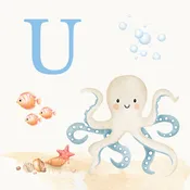 Octopus Coastal Alphabet Printable Art - Blue