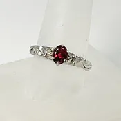 Cole Sheckler Ring - Rubelite Tourmaline .72ct w/ Dimonds .11tcw in 14kt White Gold with Leaves