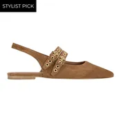 Greta Suede Flat in Golden Brown/Gold