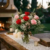 1/2 Dozen Red & Pink Rose Vase