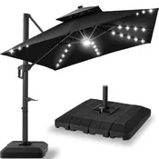 12x12ft 2-Tier Outdoor Solar LED Cantilever Patio Umbrella