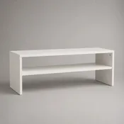 Table basse rectangulaire blanche en panneaux de particules avec étagère, 90 × 45 × 40 cm