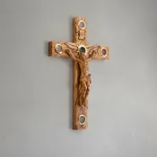 13.8" Wall Crucifix, Wooden Hand Made w/ 5 souvenirs from Holy Land