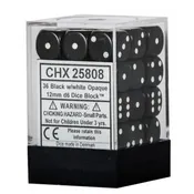 12mm d6 Opaque 36 Dice Black/White