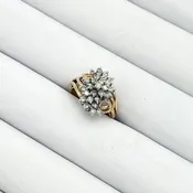 14k Yellow Gold Stepping Swirl Diamond Cluster Ring
