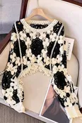 Black Elegant Fringe Crochet Knit Top