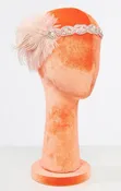 1920s Feather & Silver Rhinestone Headband - Peach