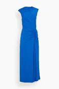 Acacia Draped Jersey Midi Dress in Royal Blue