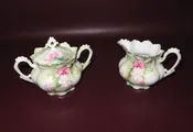 Antique R.S. Prussia Fine Porcelain Cream & Sugar w/ Pink & Green Floral Decor