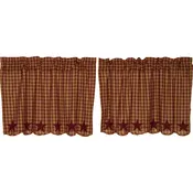 Burgundy Star Scalloped Tier Curtains (Choose Size)