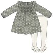 2PC SET: DRESS WOVEN + TIGHTS KNIT-GREEN DK.