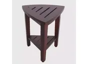 Compact Teak Corner Shower Outdoor Bench With Shelf In Brown Finish