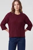 3/4 Sleeve Cable Sweater, Wine