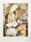 Pierre Letellier Young girl with Mirror Signed Limited Edition Lithograph
