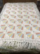 Hand Made Rainbow Afghan with Fringe (66x46)