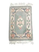 2 of 2 X-Thick Wool Chinese Jade/ Pink Roses Area Rugs 24 x 37s as is