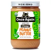 Creamy Organic Peanut Butter - Unsalted - 16oz Glass Jar