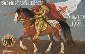 1923 Munich Expo Knight on Horse Artist Signed Vintage Postcard AA74321