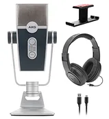 AKG Pro Audio Lyra Ultra-HD, Four Capsule, Multi-Capture Mode, USB-C Condenser Microphone for Recording and Streaming Bundle with Samson SR350 Headphones, and Blucoil Aluminum Headphone Hook