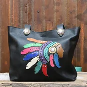 Black Indian Chief Tote No Fringe Large