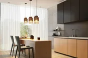 Black Metal Cage and Brown Wood Pendant Light