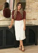 Cream Ditsy Floral Print Midi Skirt