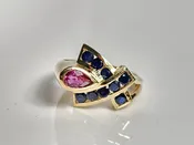 10KT Yellow Gold Sapphires and Garnet Art Deco Ring Size 6