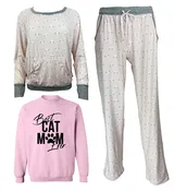 Best Cat Mom Ever Women's 3 Piece Pajama Set - In 3 Color Choices