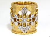 1.10CT 14KT NATURAL DIAMONDS SPANISH GOTH DECO REVIVAL HAMMERED BAND 10030**