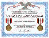 Afghanistan Campaign Medal Certificate