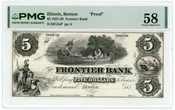 1850s Frontier Bank Benton Illinois IL $5 Proof Note PMG 58 (67284)