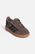 Adidas Kids Handball Spezial Comfort Closure Elastic Lace Shoes in Earth Strata, Core Black, and Glow Pink