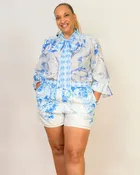 FLORAL TIED NECK BLOUSE W MATCHING SHORT SET Curvy