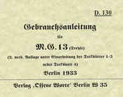 German MG-13 Operators Manual - English Translation