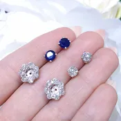 1.15ct Diamond Jackets With 1.20ct Natural Blue Sapphires And 1.03ct Diamond Studs Earrings