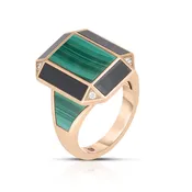 ART DECO RING WITH BLACK JADE, MALACHITE AND DIAMONDS