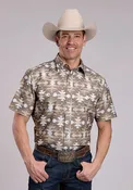 Men's Short Sleeve Western Shirt Horizontal Aztec Print