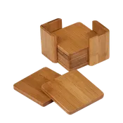 Bamboo Square 6-Coaster Set with Holder