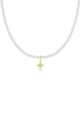 15" Choker Beaded - Classic Pearl 3mm - Signature Cross Gold Charm | enewton