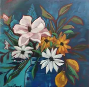 "Blue Jar Bouquet"  12 x 12 — Framemakers