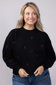 1897 Active Embroidered Chili Peppers Fleece Sweatshirt for Women in Black | GT719-BLACK