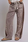 Leopard Print Wide-Leg Pants with Side Stripe: Leopard