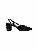 Chanel Size 37.5 Sequin Tweed Satin Cap-Toe Slingback