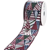 Abstract Christmas Tree Collage Wired Ribbon, 2-1/2-inch, 10-yard
