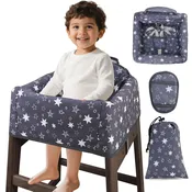 Baby High Chair Cover Restaurant with Strap Pads &amp; 3-Point Harness, Machine Washable, Waterproof Portable Highchair Covers for Eating, Travel, Home Use - Fits Wooden Chairs, Grey Stars