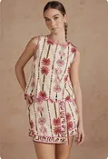 Wavy Binding Details Tropical Linen Set