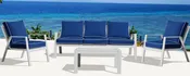 Azores 4 PC Seating Set w/navy blue cushions with White Piping