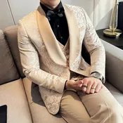British-Style Slim Fit Jacquard Three-Piece Suit Set